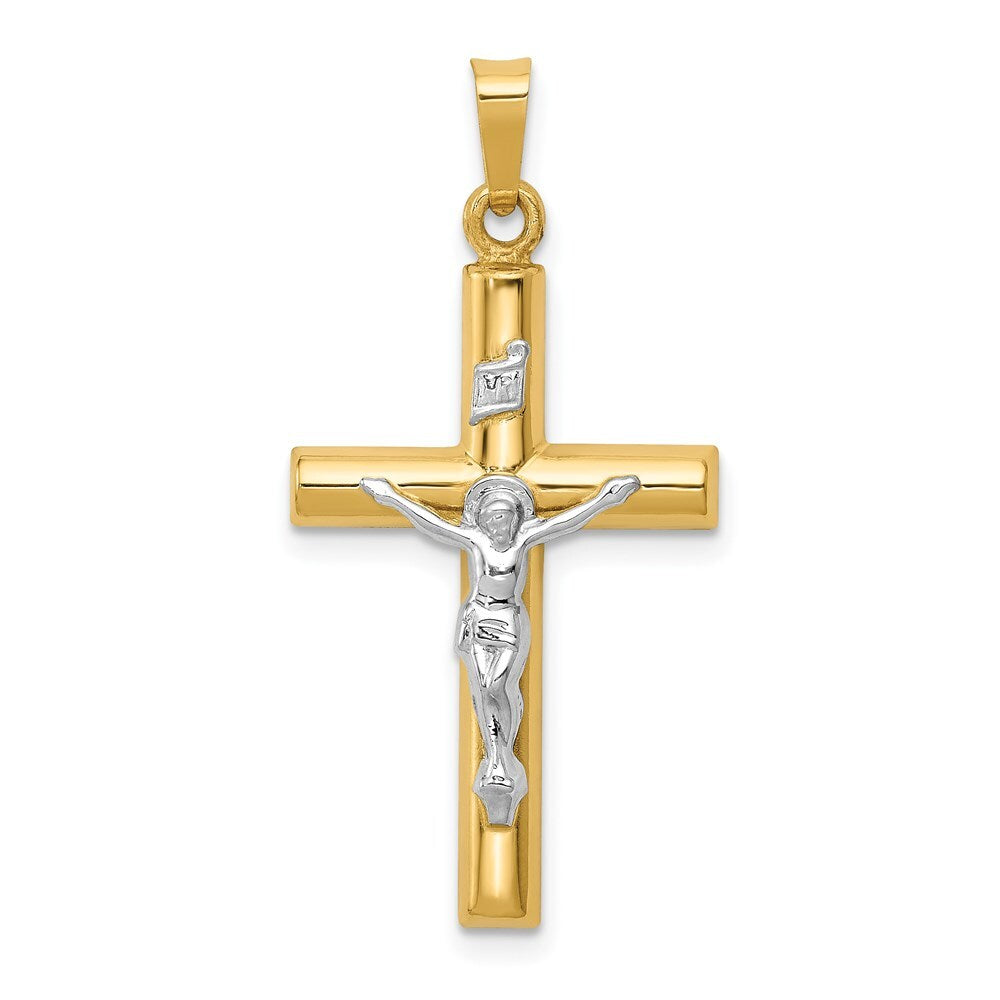 14k Two-tone Gold INRI Hollow Crucifix Pendant for Women