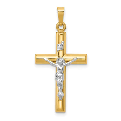 14k Two-tone Gold INRI Hollow Crucifix Pendant for Women