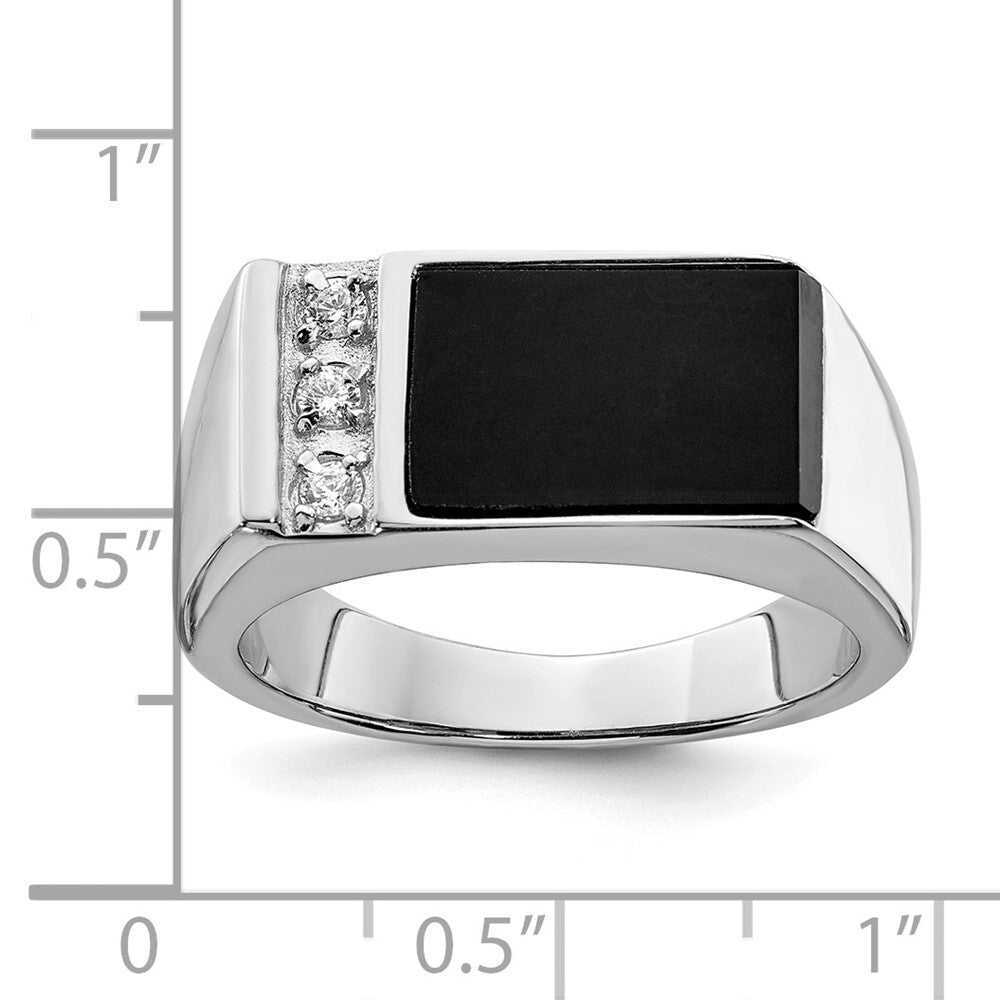 Sterling Silver Rhodium-plated Onyx & Cubic Zirconia Ring Size 9
