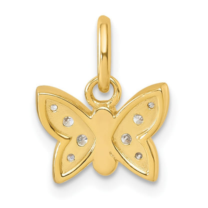 14k Yellow Gold Polished Diamond Butterfly Pendant