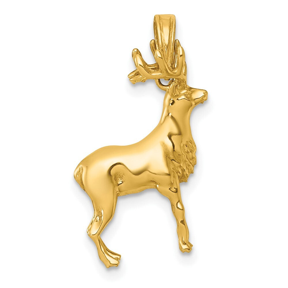 14k Yellow Gold Polished 3-D Reindeer Charm Pendant for Women