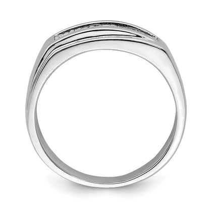 Sterling Silver Rhodium Plated Men's Polished Diamond Ring