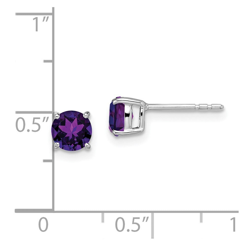 14k White Gold Round Amethyst Stud Earrings Gift for Women