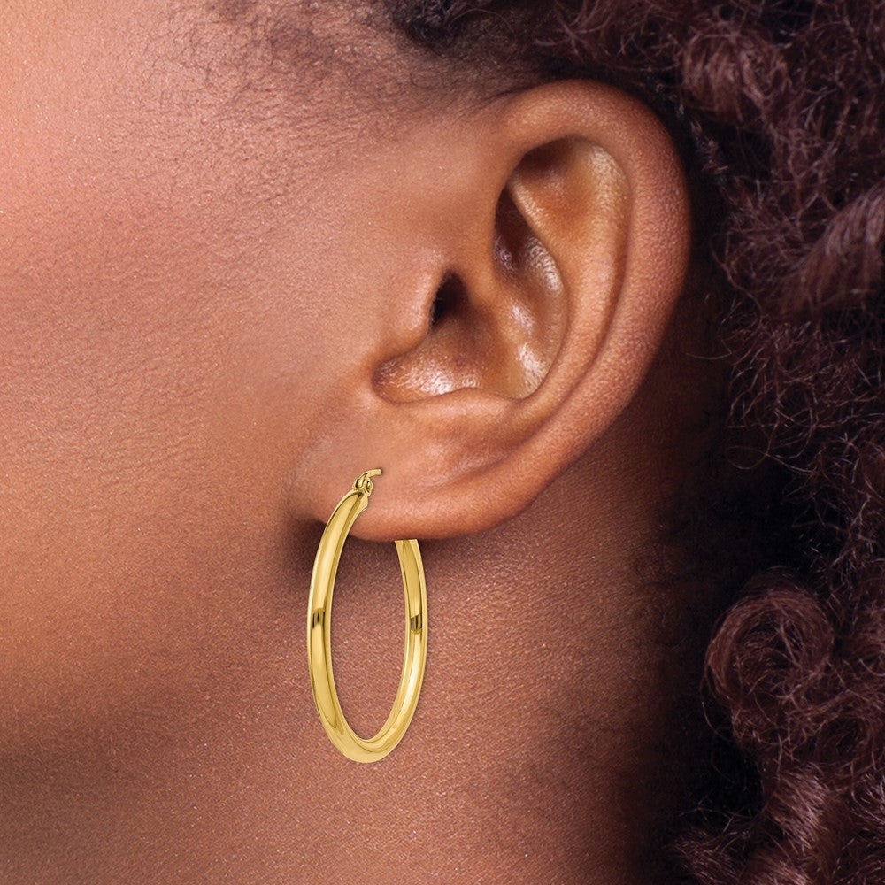 14k Yellow Gold Polished 2.5mm Lightweight Tube Hoop Earrings