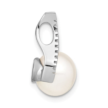 14k White Gold 9-10mm White Button FWC Pearl and Diamond Pendant