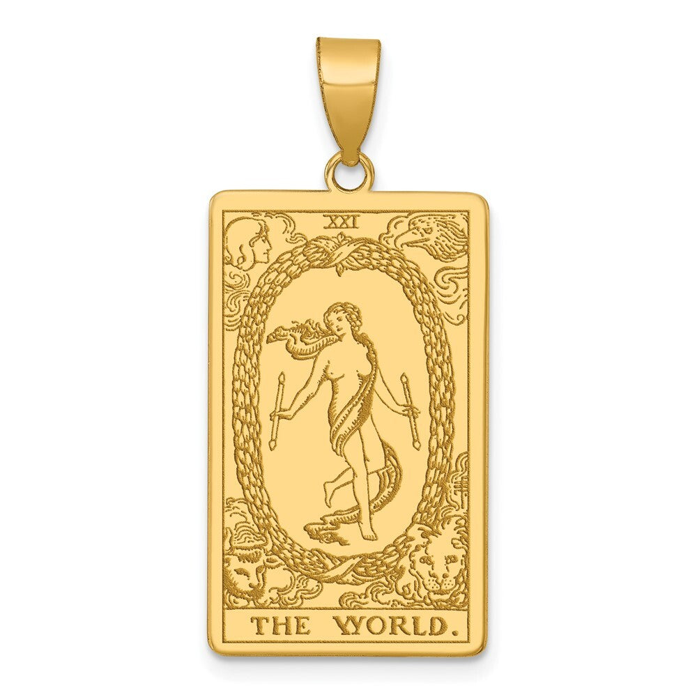 14k Yellow Gold The World Tarot Card Pendant for Women
