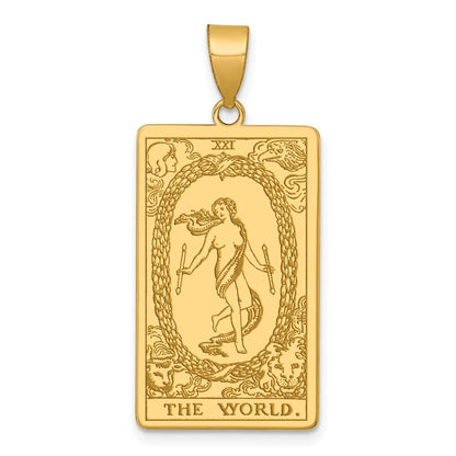 14k Yellow Gold The World Tarot Card Pendant for Women