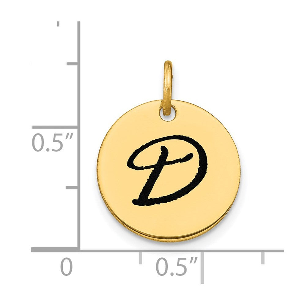 14k Yellow Gold Polished Black Enamel Letter D Initial Disk Charm Pendant