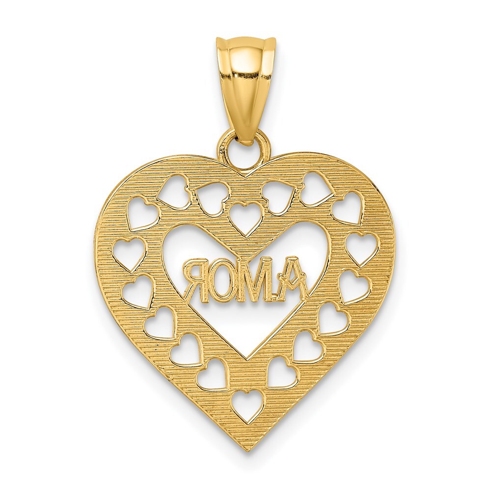 14k Yellow Gold AMOR in Cut-out Heart Charm Pendant for Women