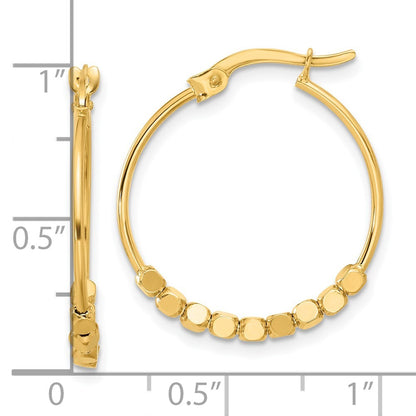 14k Yellow Gold Polished Beads Hoop Earrings Gift for Women