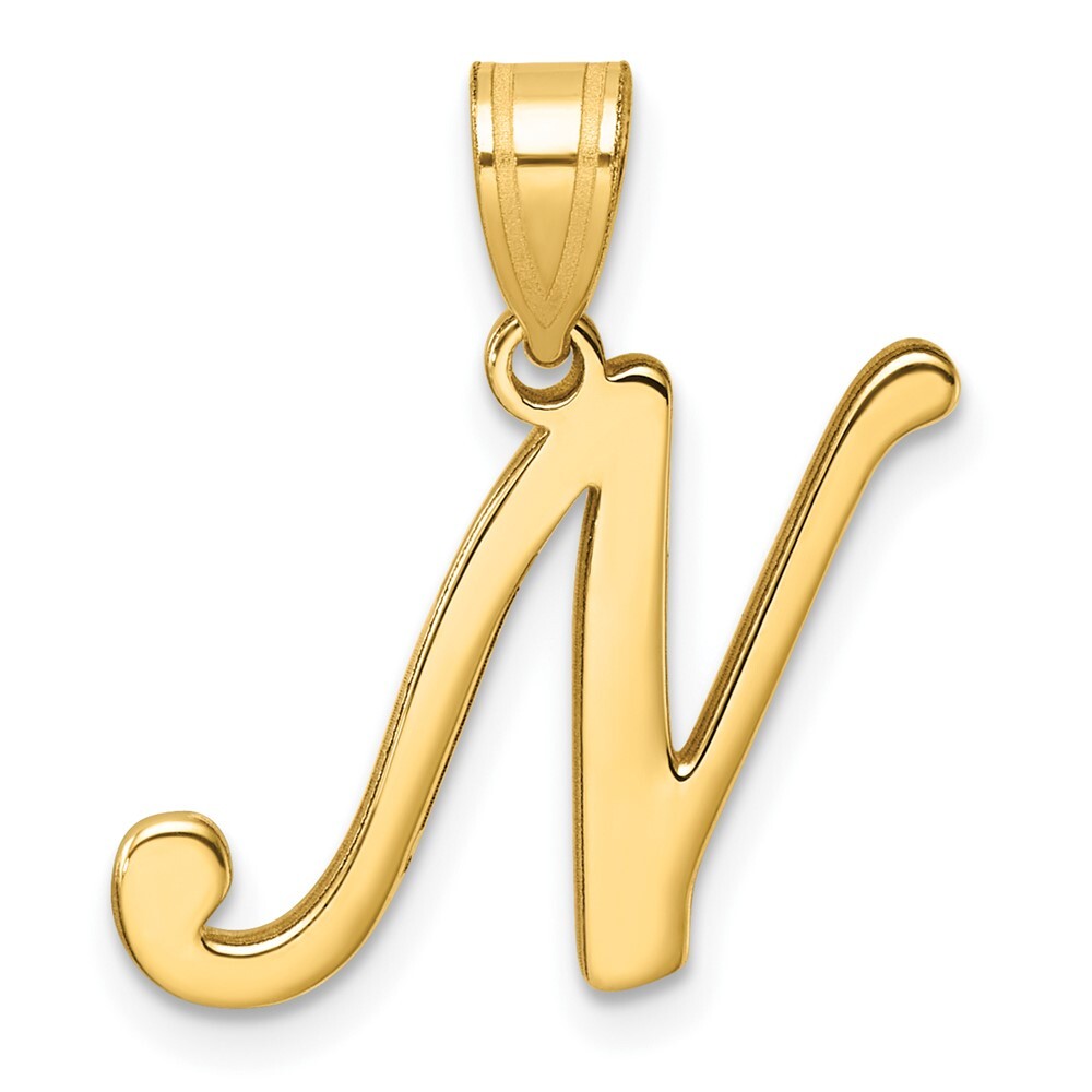 14k Yellow Gold Script Letter N Initial Pendant for Women