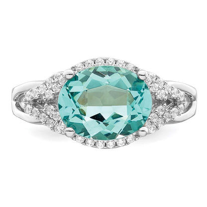 Sterling Silver Rhodium plated Green and White CZ Ring Size 8