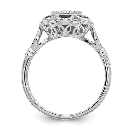 Sterling Silver Cubic Zirconia and Lab Cr. Blue Sapphire Flower Ring SZ 7