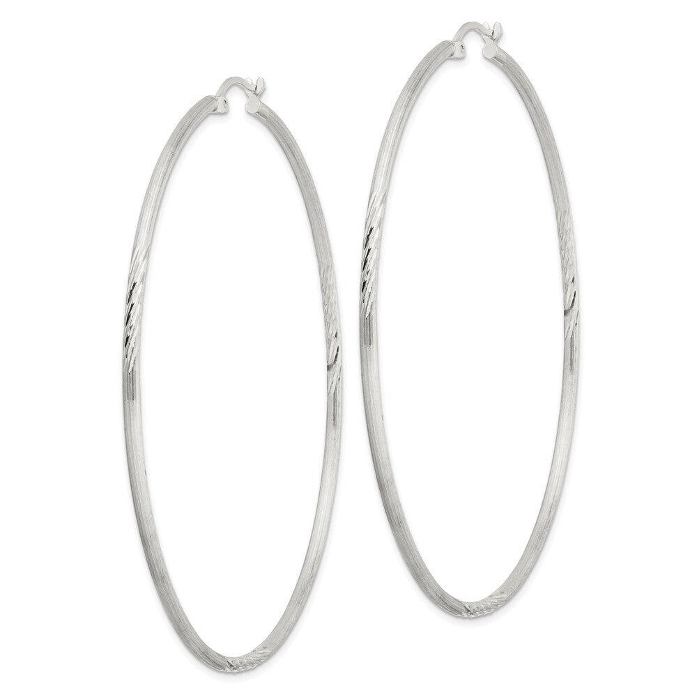 Sterling Silver 2mm Polished/Satin Diamond-cut Hoop Earrings