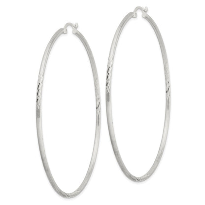 Sterling Silver 2mm Polished/Satin Diamond-cut Hoop Earrings