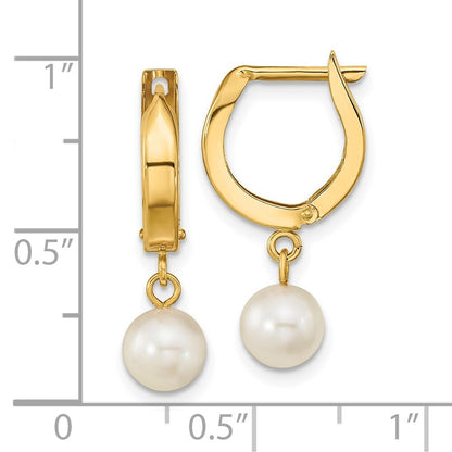 14k Yellow Gold 6-7mm Akoya Saltwater Cultured Pearl Hoop Dangle Earrings