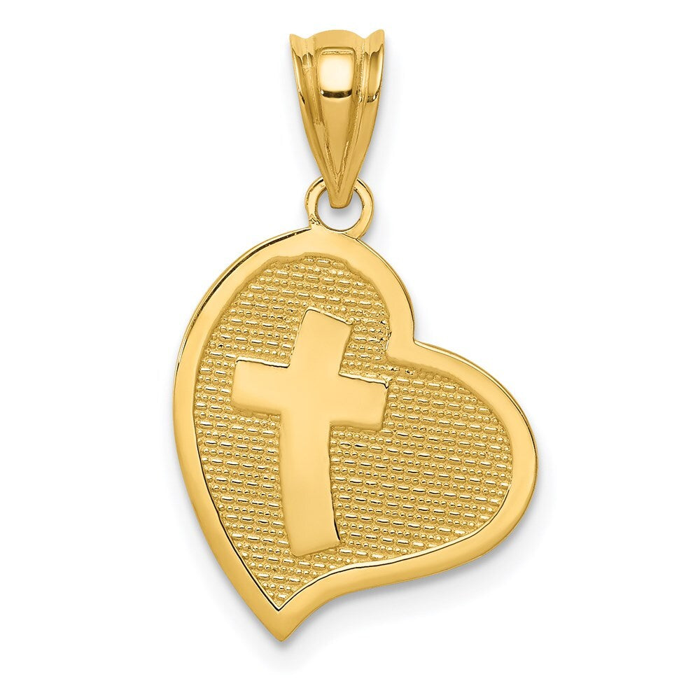 14k Yellow Gold Polished Mom I Love You/Cross Reversible Heart Pendant for Women