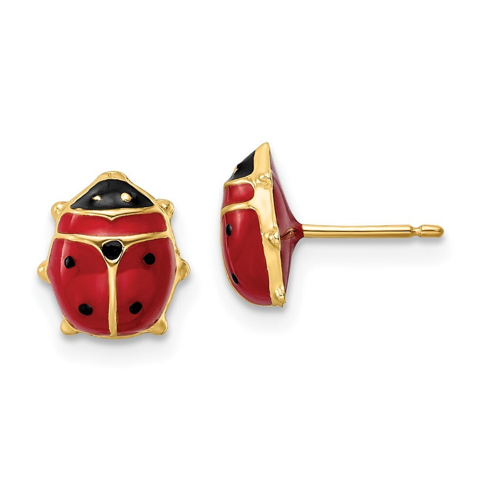 14k Yellow Gold Polished Enameled Large Ladybug Stud Earrings Gift for Women