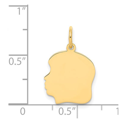14k Yellow Gold Plain Medium .027 Gauge Facing Left Girl Head Charm Pendant
