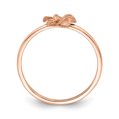 14k Rose Brushed & Polished Diamond-Cut Plumeria Ring