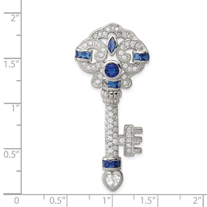 Sterling Silver Rhodium-plated Blue and Clear Cubic Zirconia Key Slide