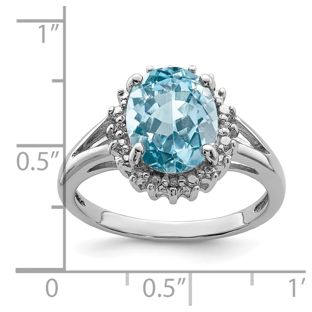 Sterling Silver Rhodium Swiss Blue Topaz & Diamond Ring Size 8
