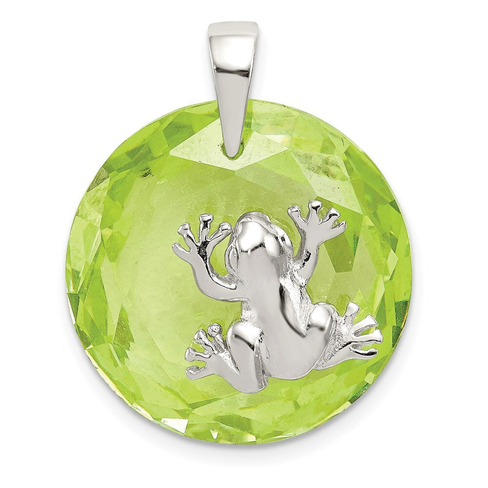 Sterling Silver Rhodium-plated Green Cubic Zirconia Frog Pendant