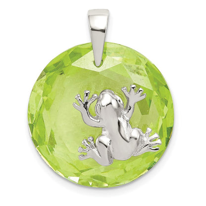 Sterling Silver Rhodium-plated Green Cubic Zirconia Frog Pendant
