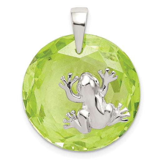 Sterling Silver Rhodium-plated Green Cubic Zirconia Frog Pendant