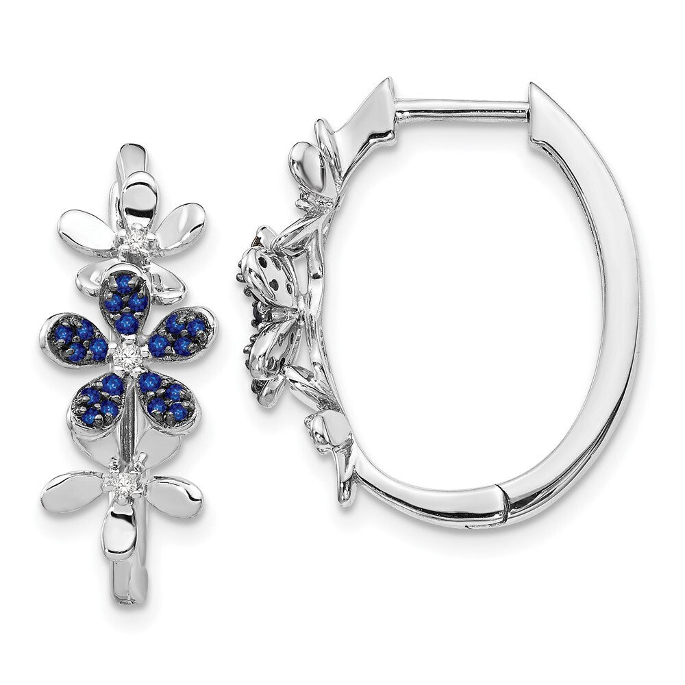 14k White Gold Diamond and Sapphire Hoop Earrings