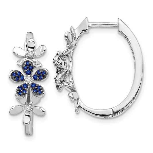 14k White Gold Diamond and Sapphire Hoop Earrings