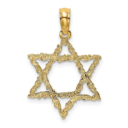 14k Yellow Gold Star Of David Charm Pendant for Women