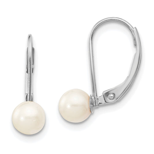 14k Gold 5-6mm Round Akoya Saltwater Cultured Pearl Leverback Earrings