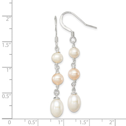 Sterling Silver Polished Pink & White Freshwater Cultured Pearl Dangle Earrings