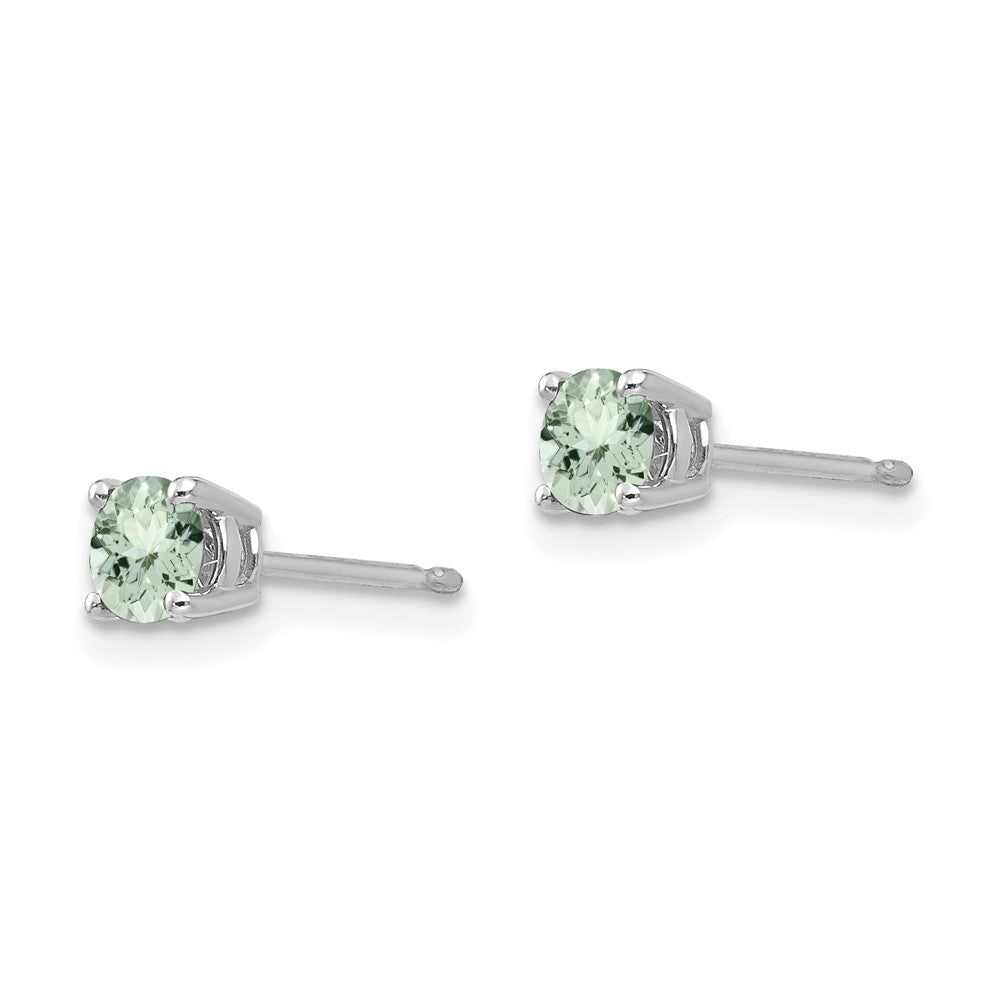 14K White Gold 4mm Round Green Quartz Earrings