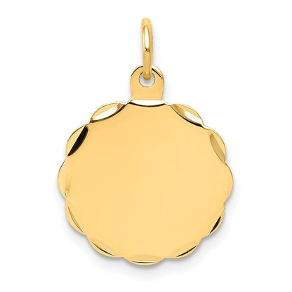 14k Yellow Gold .035 Gauge Engravable Scalloped Disc Charm Pendant for Women