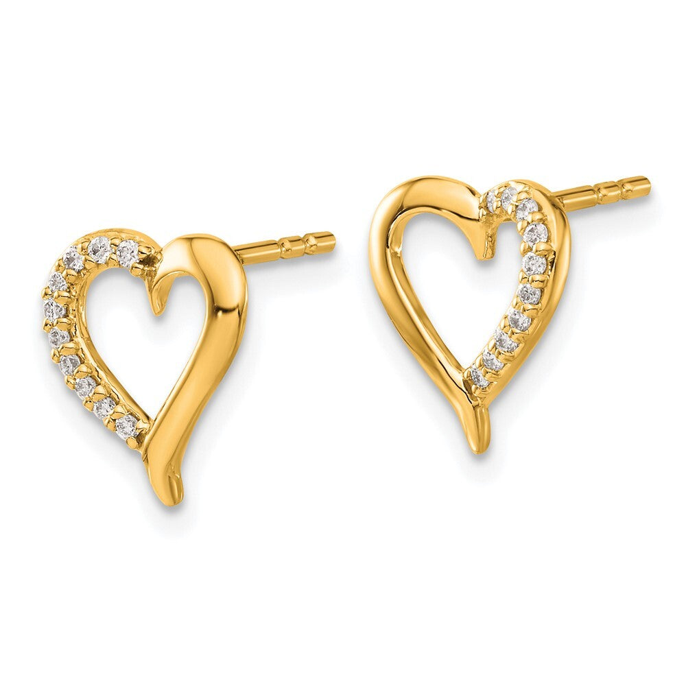 14k Yellow Gold Diamond Heart Stud Earrings
