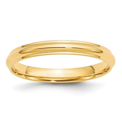 14k Yellow Gold  3mm Half Round with Edge Wedding Band Ring Size 13.5
