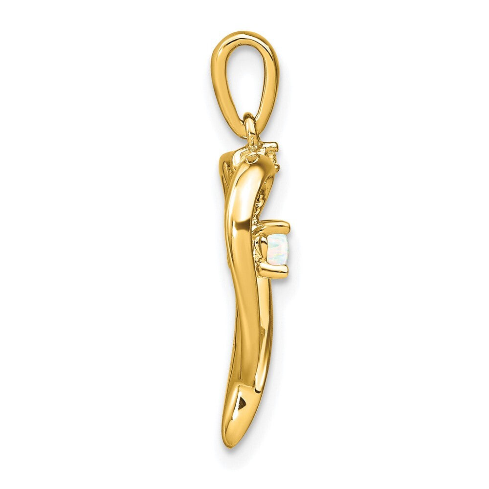 14k Yellow Gold Created Opal and Diamond Heart Pendant for Women