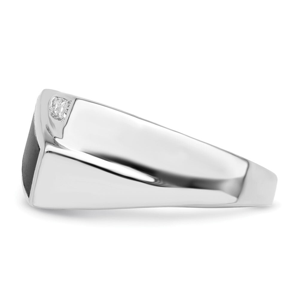 Sterling Silver Rhodium-plated CZ & Onyx Ring Size 10
