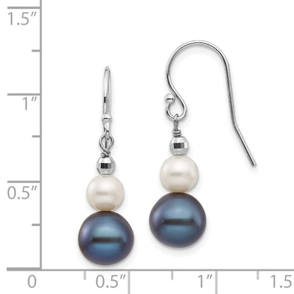 14k White Gold Black White Freshwater Cultured Pearl Graduated Dangle Earrings
