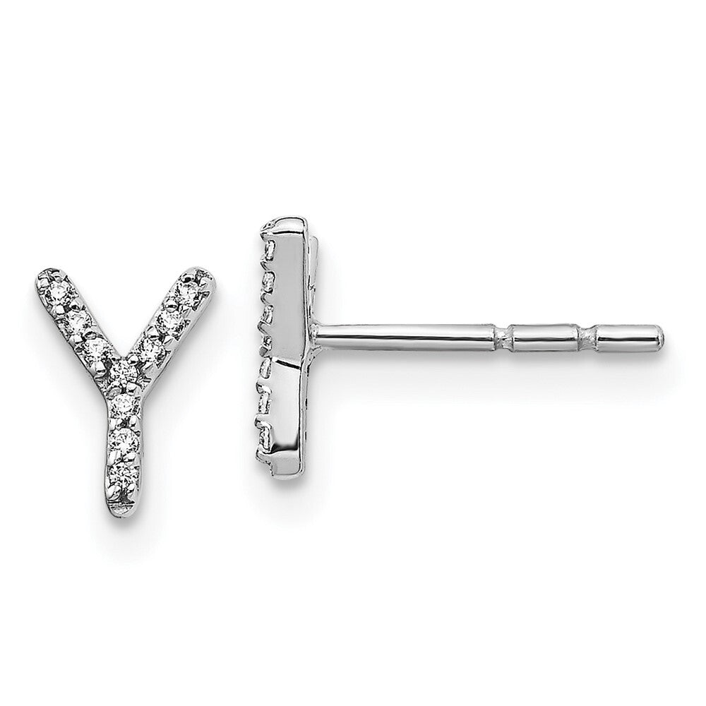 14k White Gold Diamond Initial Y Stud Earrings Gift for Women