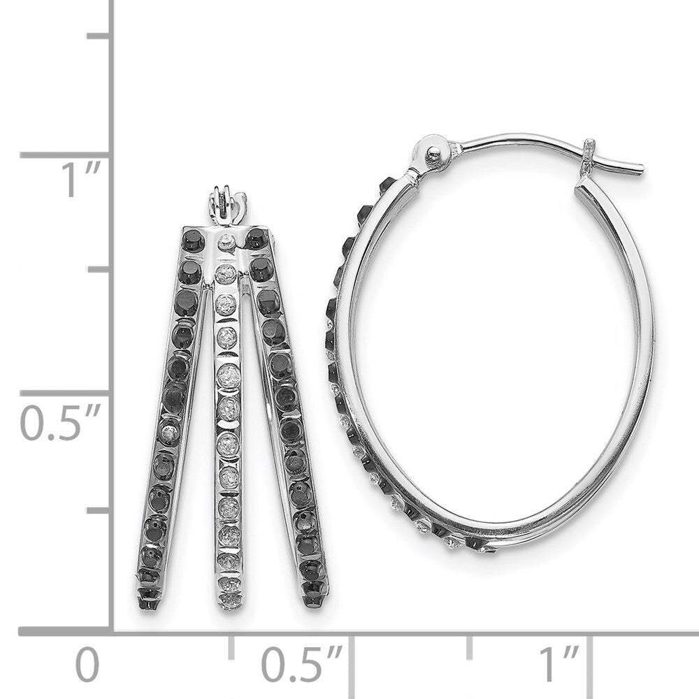 14k White Gold Diamond Fascination Black & W Diamond Triple Oval Hinged Hoop Ear