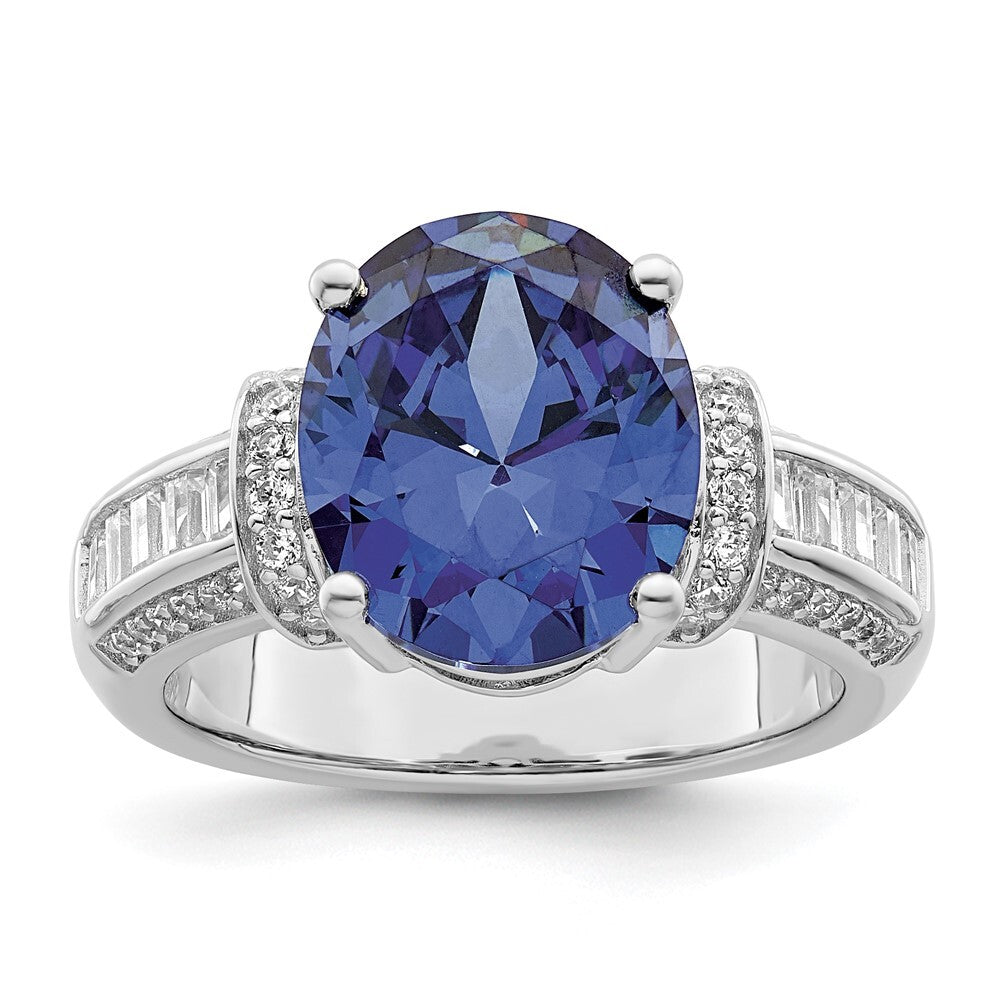Sterling Silver Rhodium plated Blue & White CZ Ring Size 8