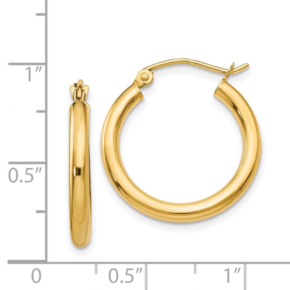 14k Yellow Gold Polished 2.5mm Tube Hoop Earrings Gift for Women