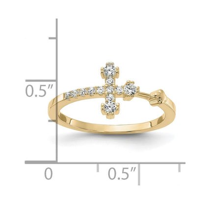 Sterling Silver Gold-tone CZ Cross Ring Size 8