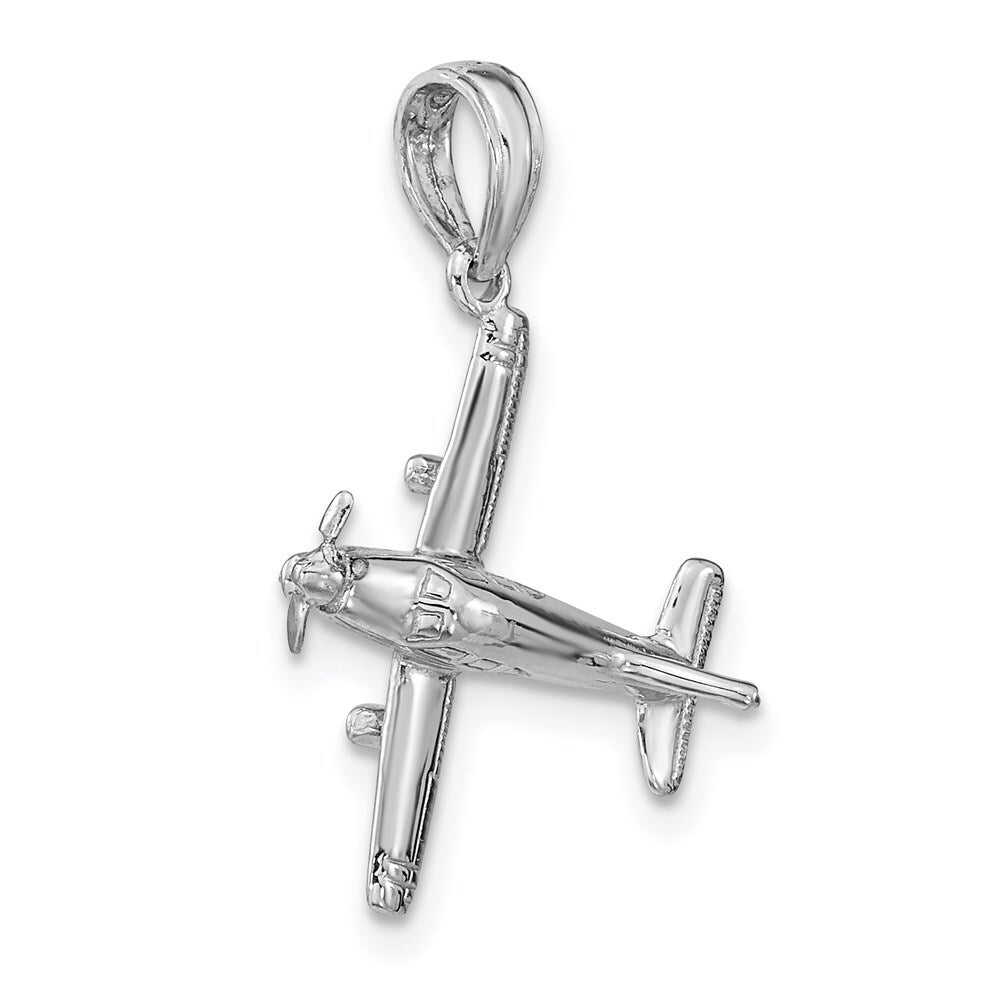 14k White Gold 3-D Low-Wing Airplane Pendant for Women