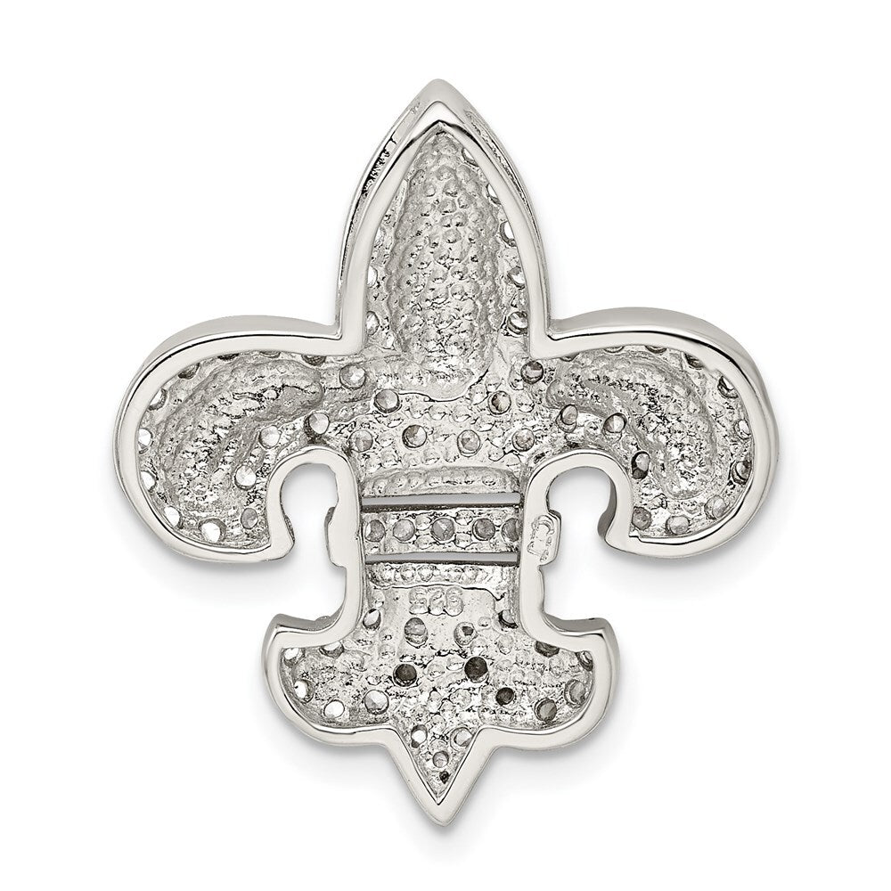 Sterling Silver Cubic Zirconia Fleur de Lis Gold-Plated Chain Slide Pendant
