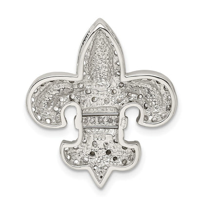 Sterling Silver Cubic Zirconia Fleur de Lis Gold-Plated Chain Slide Pendant