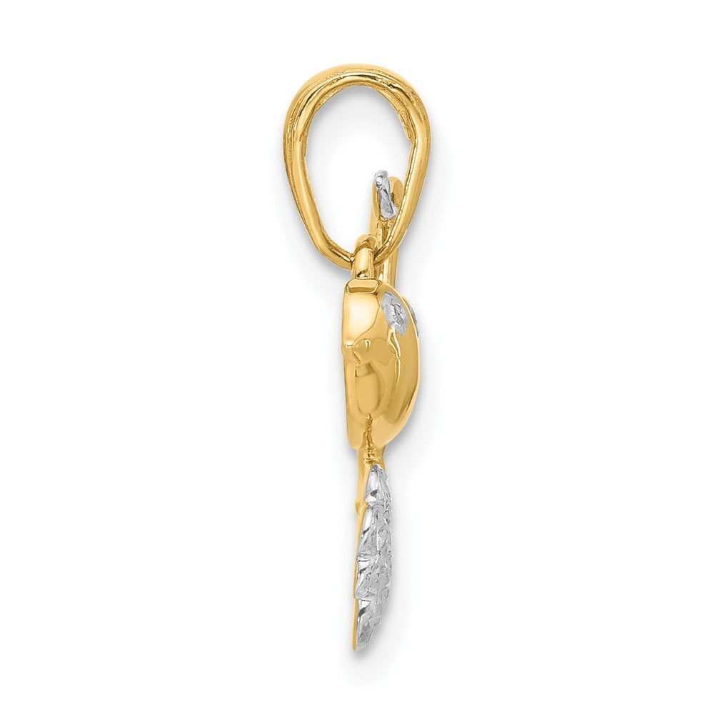 14k Yellow Gold and White Rhodium Diamond-Cut Bird on Branch Pendant